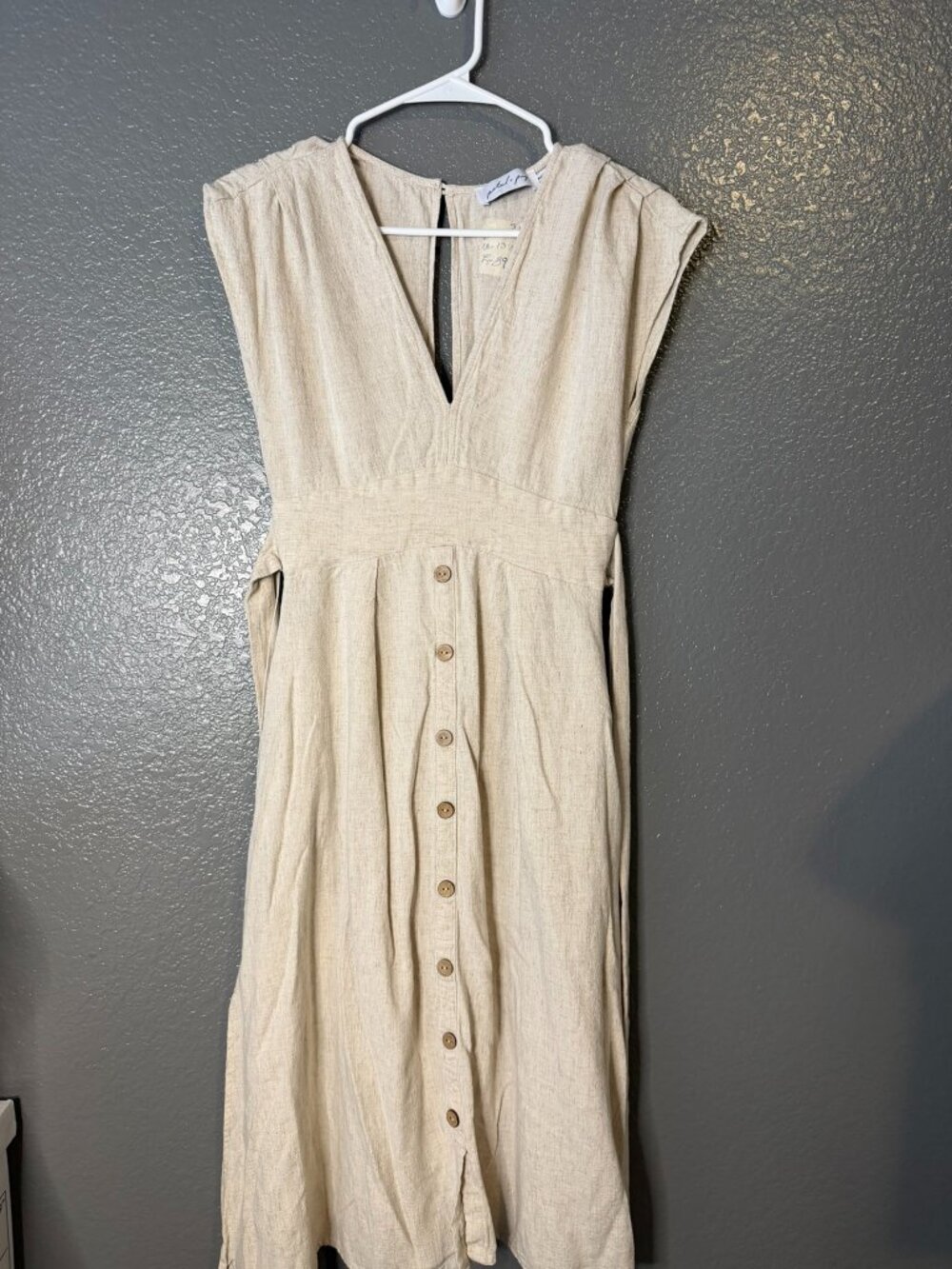 Poetry + Rye Women’s Size 8 Beige Linen Blend Midi Dress Button Front